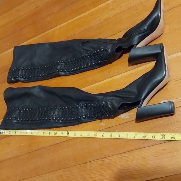 VC John Camuto Black Lamb leather OTK Thigh high Cut out Punk Sexy Boots S.7.5 - Picture 6 of 15